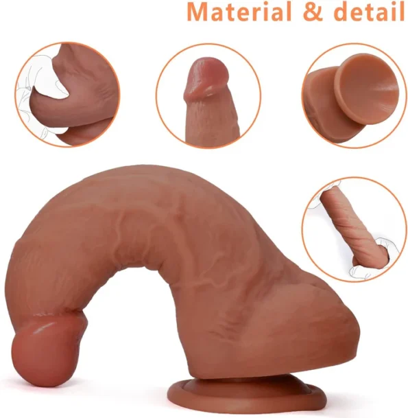 Realistic Silicone Dildo with Curved Shaft and Balls